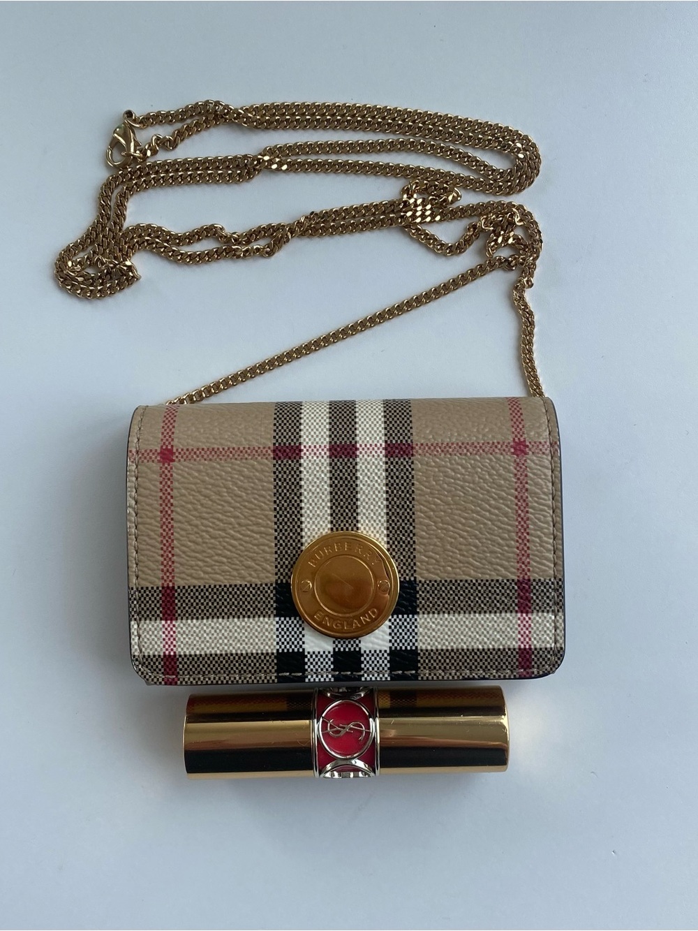 BURBERRY Beige Chain Coin Pouch